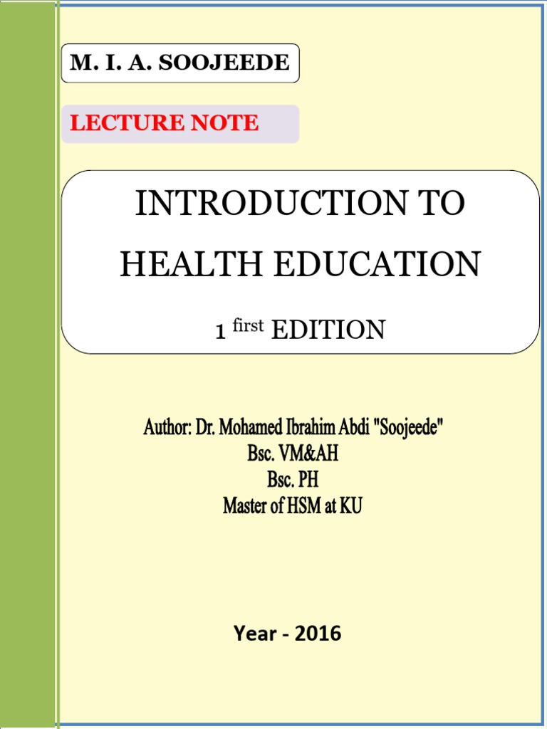 Introduction to Health Education Notes | PDF | Health Promotion ...