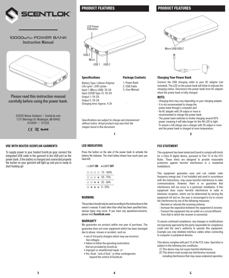 10000mAh Power Bank User Manual | PDF | Battery Charger | Electronics