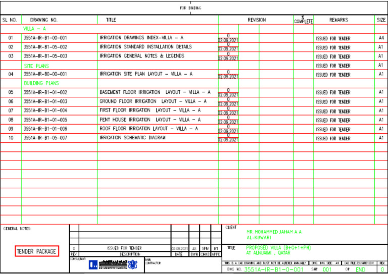 3551a Ir b1!00!001 - Irrigation Drawing Index | PDF