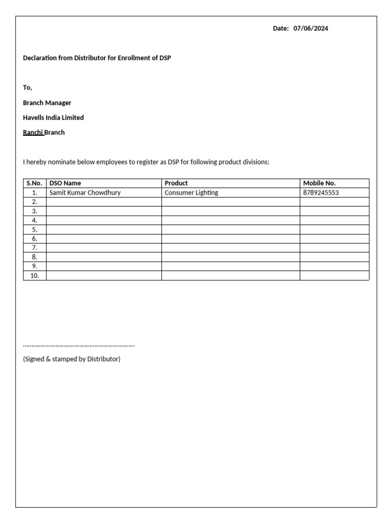 Declaration For DSO Enrollment | PDF