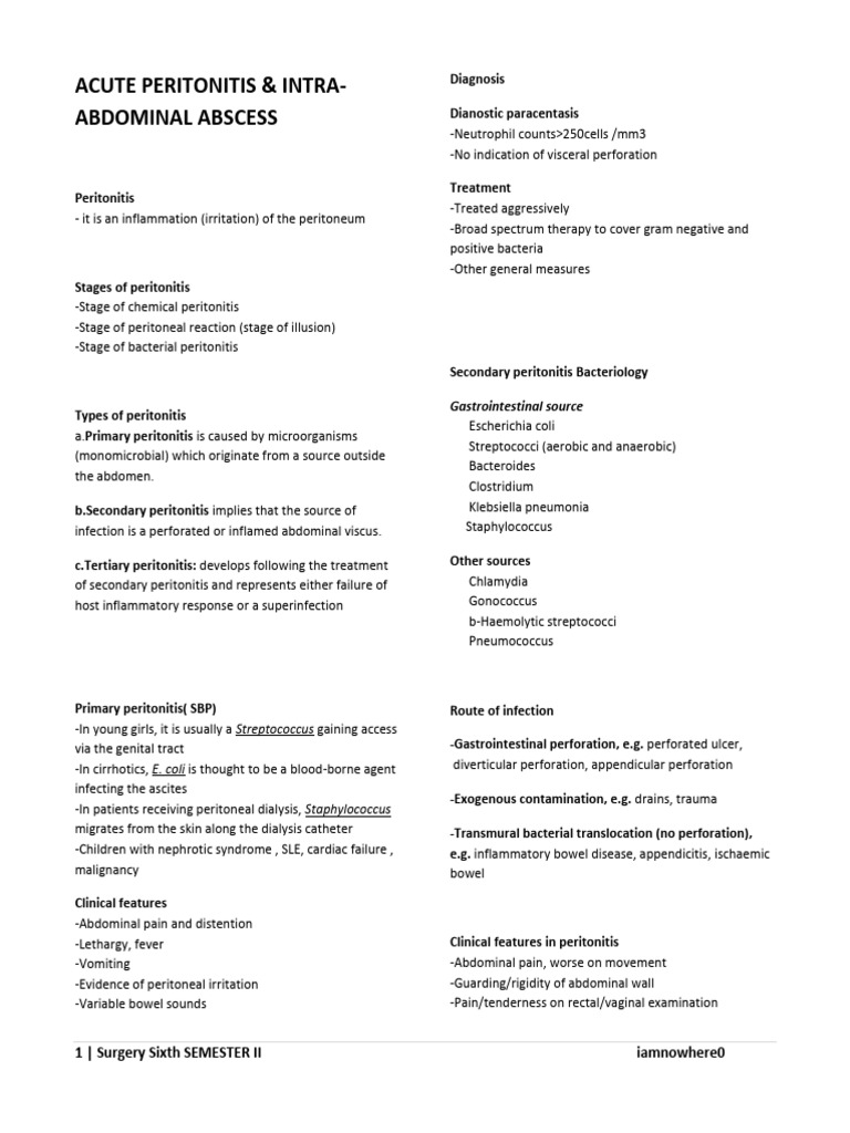 Acute Peritonitis & Intra-Abdominal Abscesses | PDF | Peritoneum | Abdomen