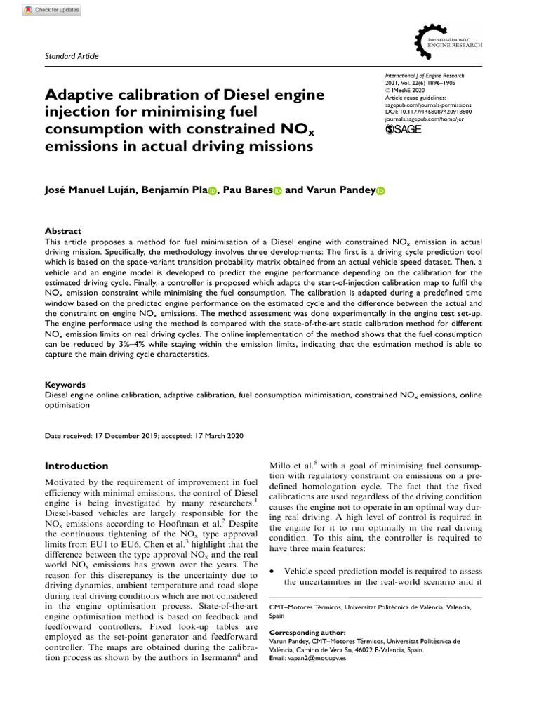 Manuel Lujan Et Al 2020 Adaptive Calibration of Diesel Engine Injection ...