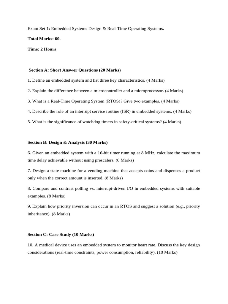 Exam Set 1: Embedded Systems Design | PDF | Embedded System | Real Time ...