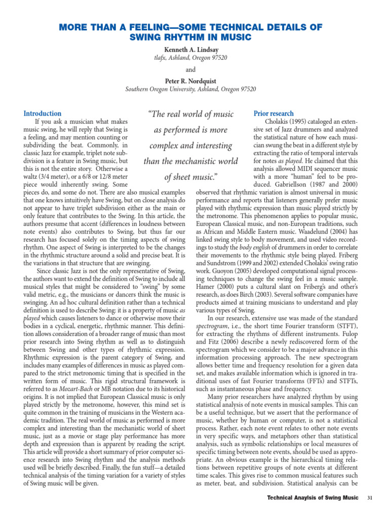 Technical Analysis of Swing Rhythm | PDF | Rhythm | Musicology