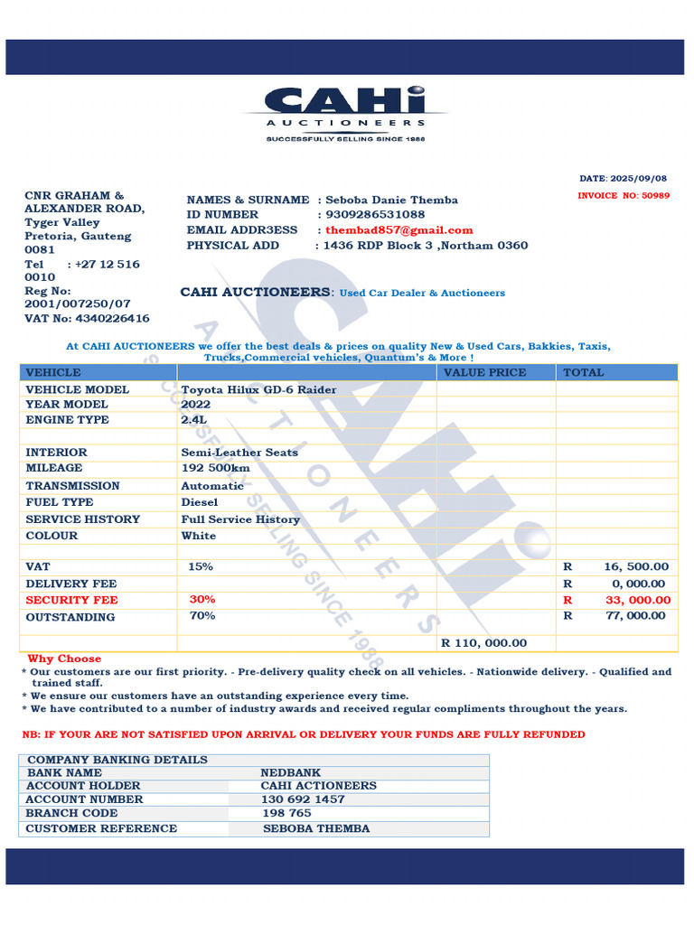 CAHI Auctioneers Vehicle Invoice | PDF | Cars Of Japan | Motor Vehicle