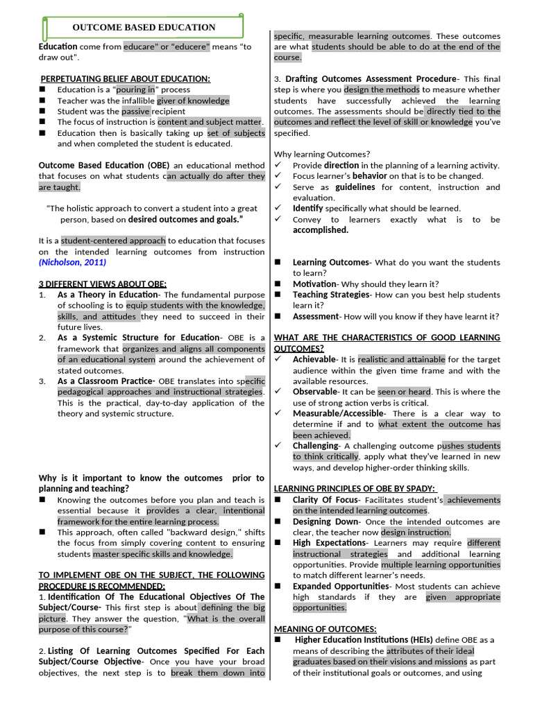 Understanding Learning Outcomes in OBE | PDF | Educational Assessment ...