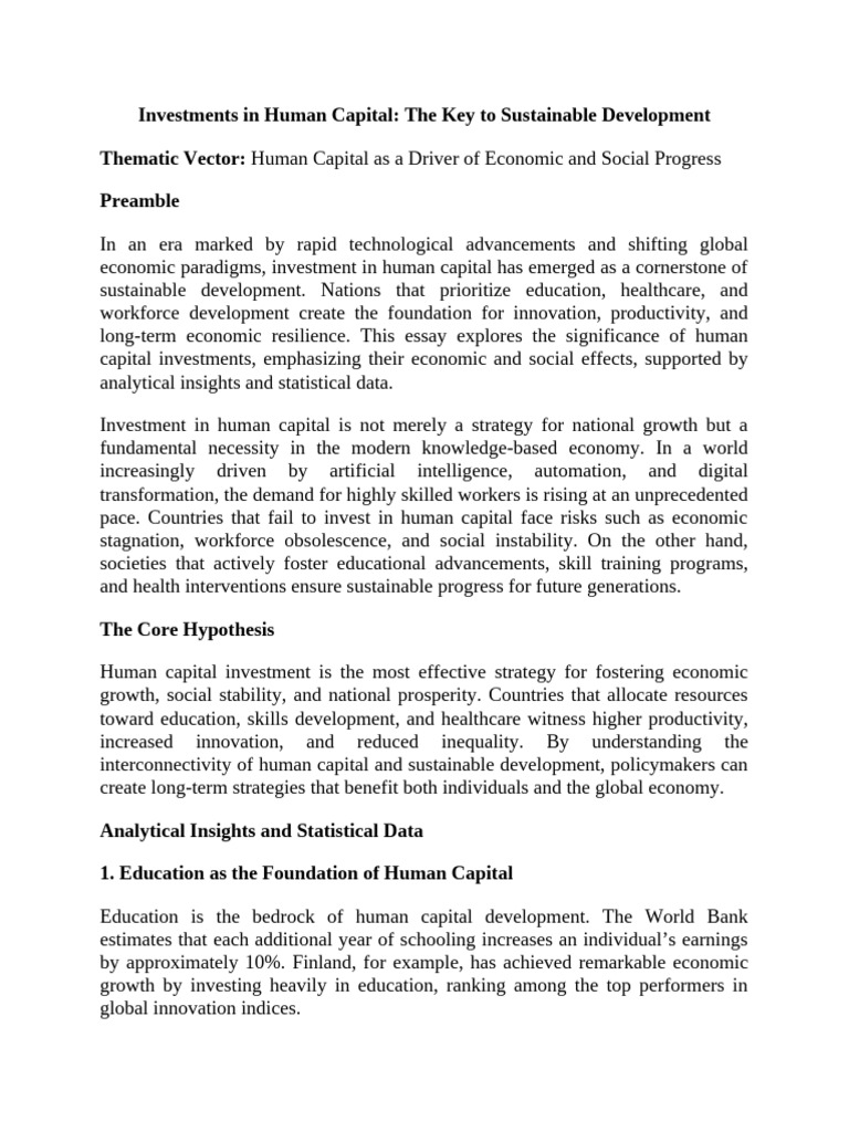 Human Capital: Key to Sustainable Growth | PDF | Economic Growth ...