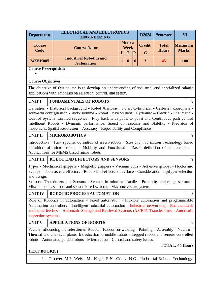 Industrial Robotics Course Overview | PDF | Automation | Robotics