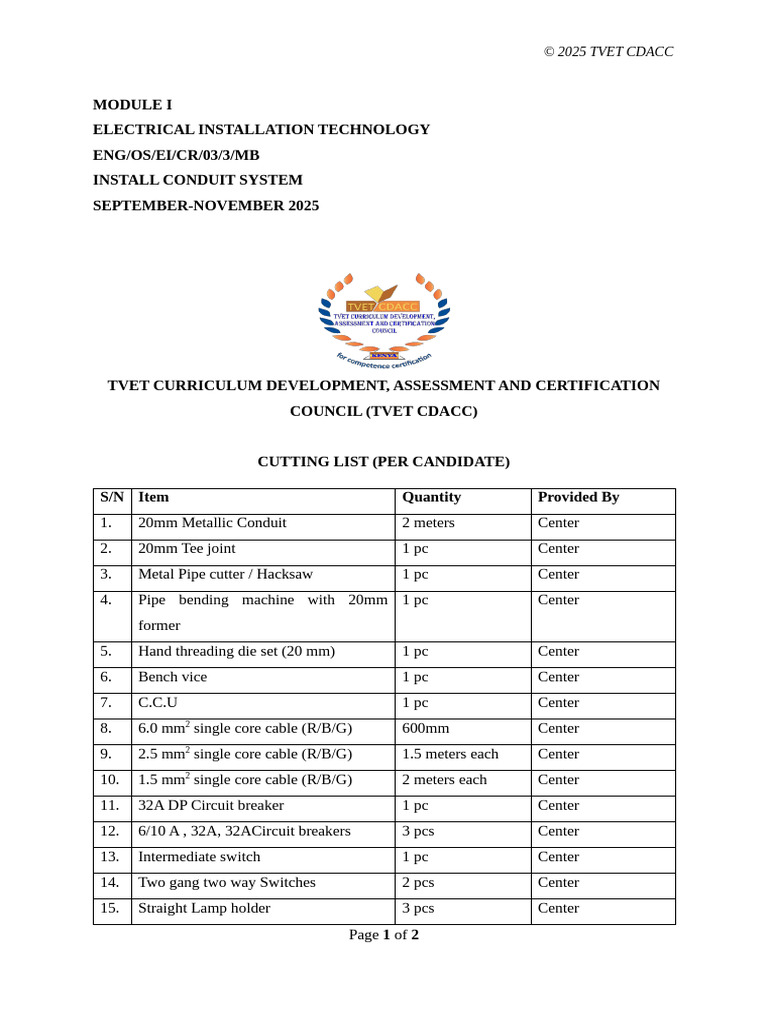 Electrical Installation Conduit List | PDF | Electrical Components ...
