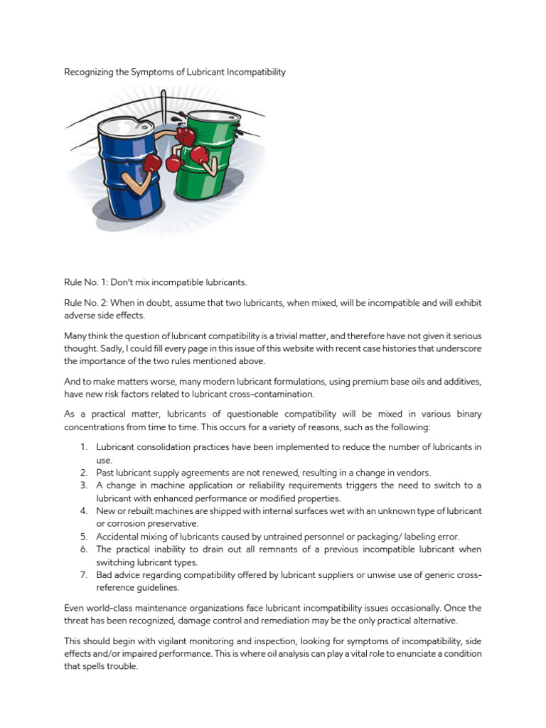 Symptoms of Lubricant Incompatibility | PDF | Lubricant | Mechanical ...