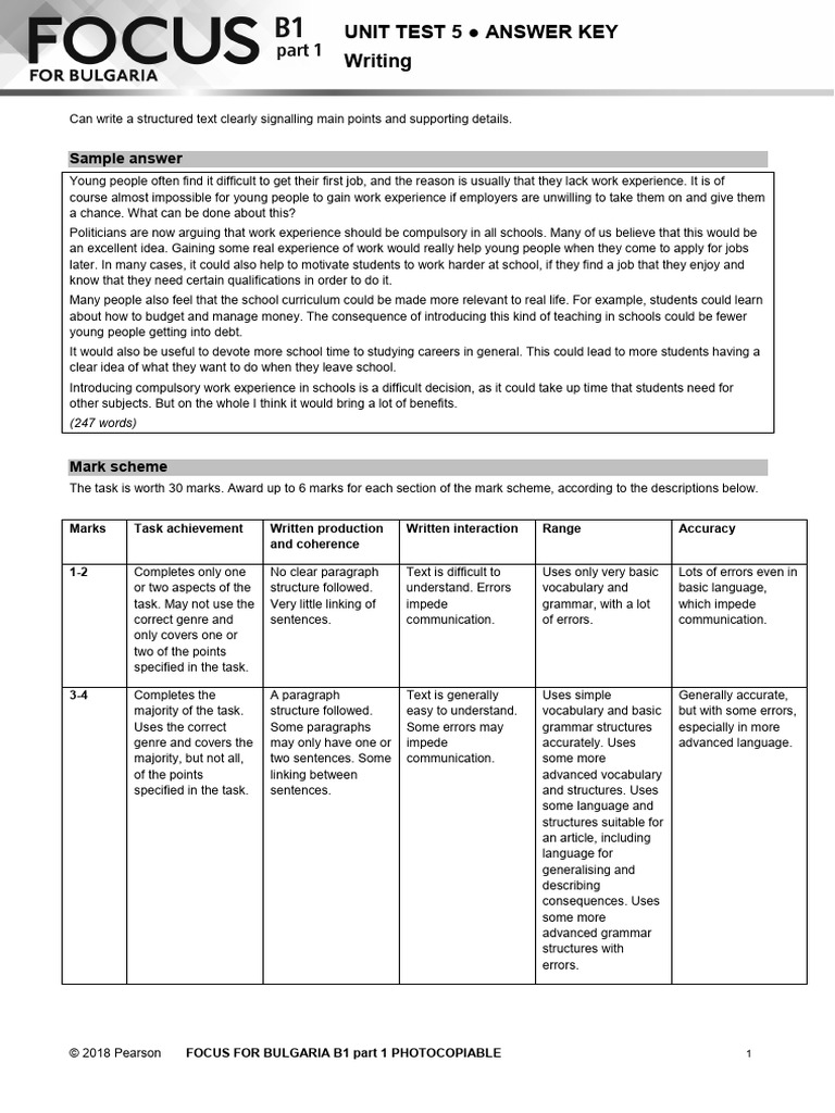 Unit Test 5 Answer Key for Writing | PDF | Experience | Cognitive Science