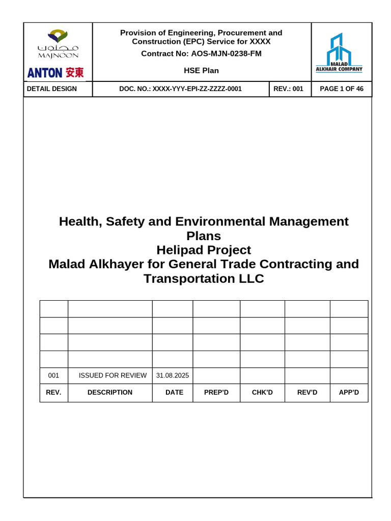 EPC HSE Plan for Helipad Project | PDF | Occupational Safety And Health ...