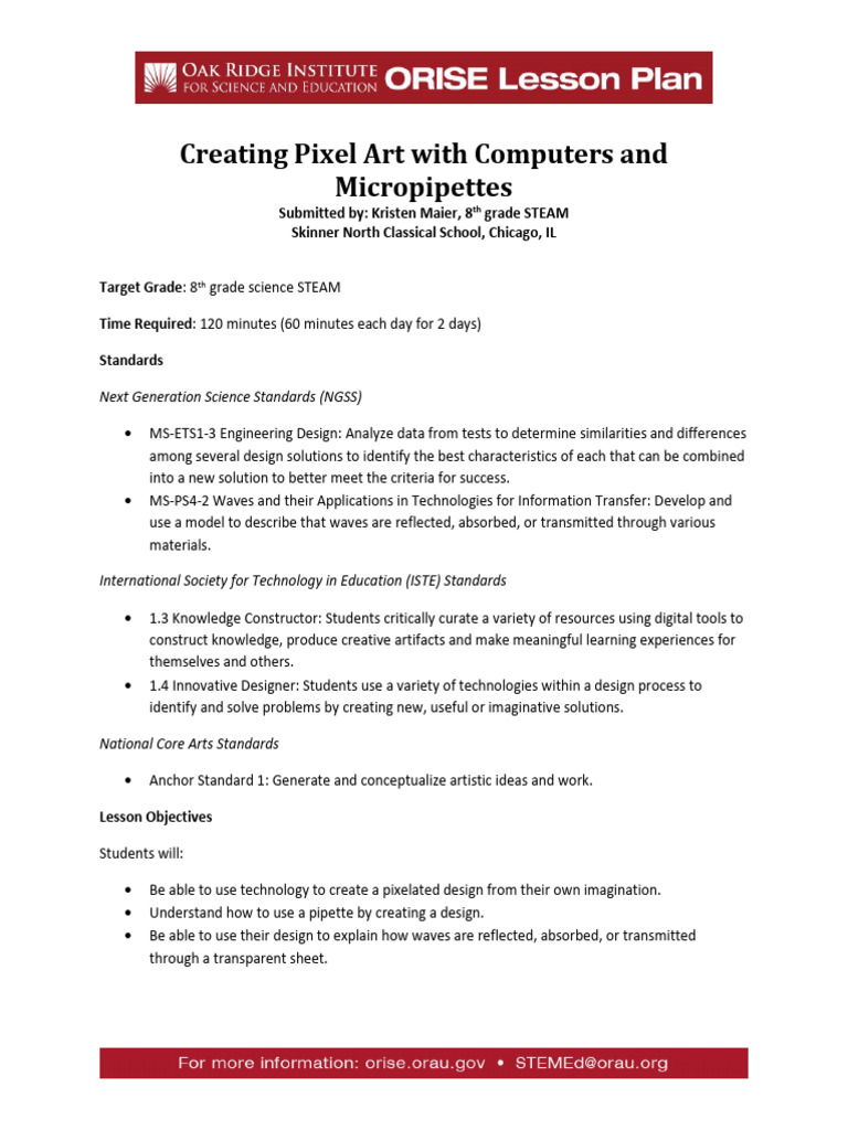 Pixel Art Creation with Micropipettes | PDF | Color | Science