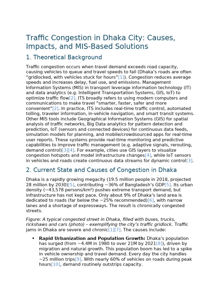 Traffic Congestion in Dhaka City - Causes, Impacts, and MIS-Based ...
