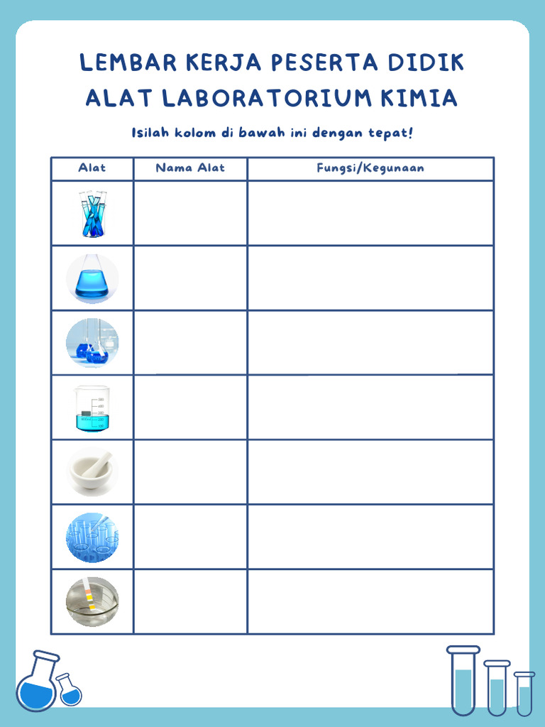 Lembar Kerja Materi Alat Laboratorium Kimia Kelas 10 SMA Gaya Datar ...