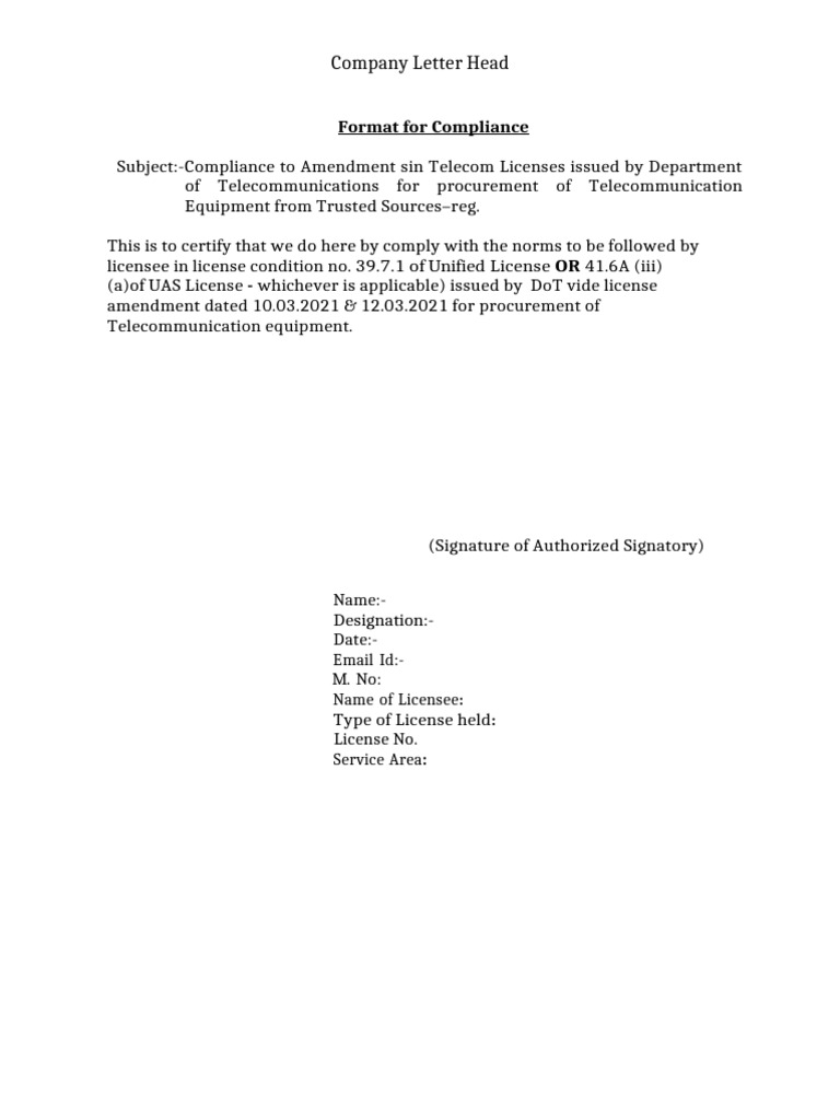Format For Complince | PDF