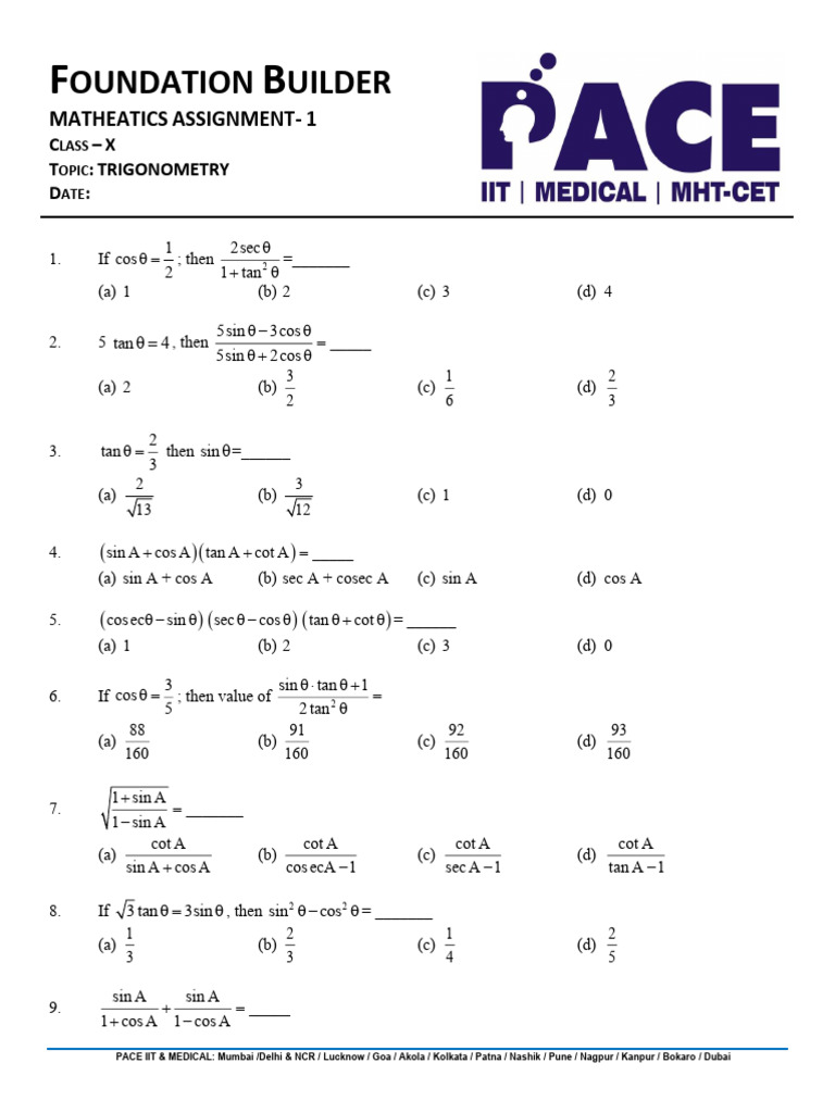 Assignment - 1 Trigonometry | PDF | Chess Openings | Chess