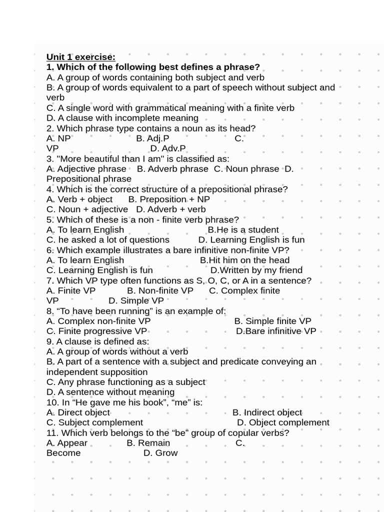 Understanding Verb Phrases and Clauses | PDF | Clause | Phrase