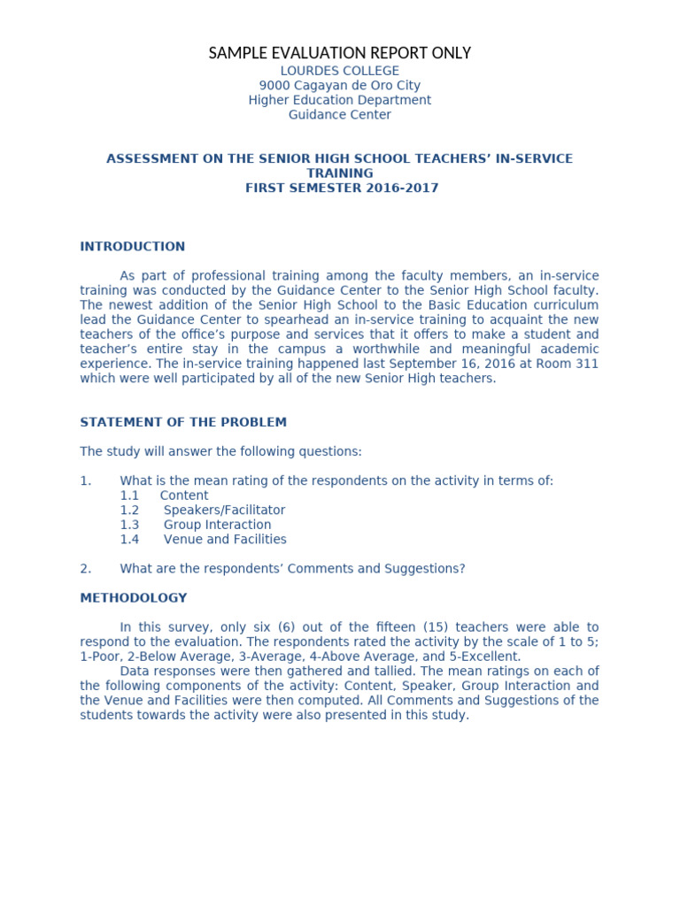 Senior High Teacher Training Evaluation | PDF | Facilitator | Cognition