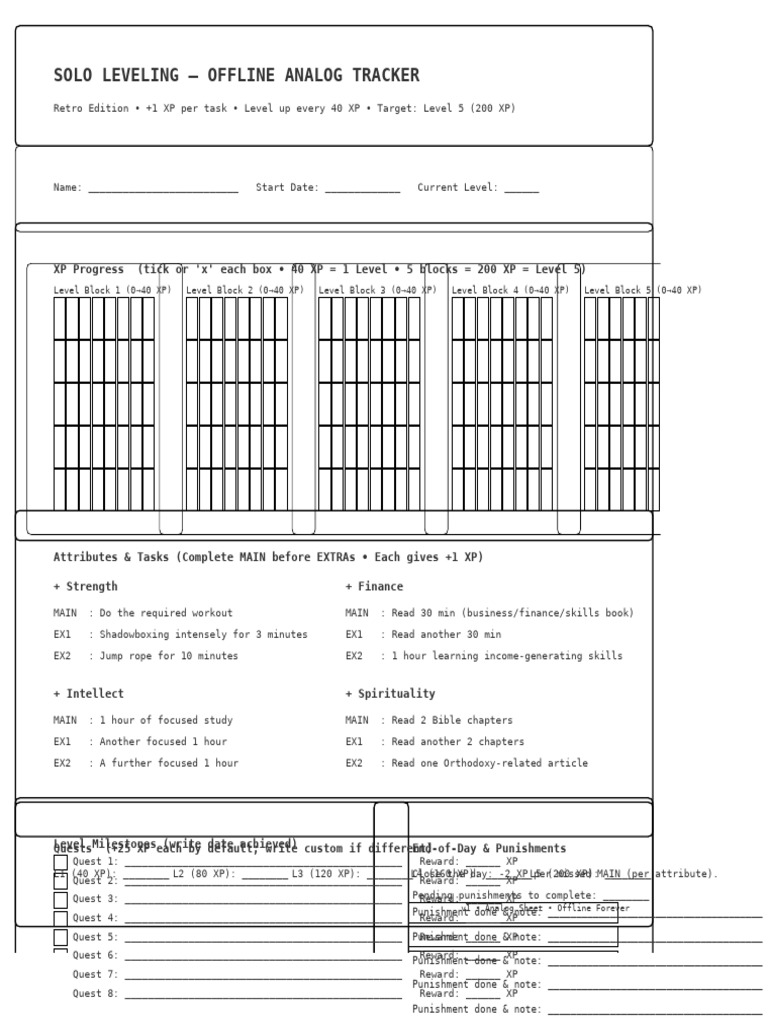Solo Leveling Habit Tracker Template | PDF