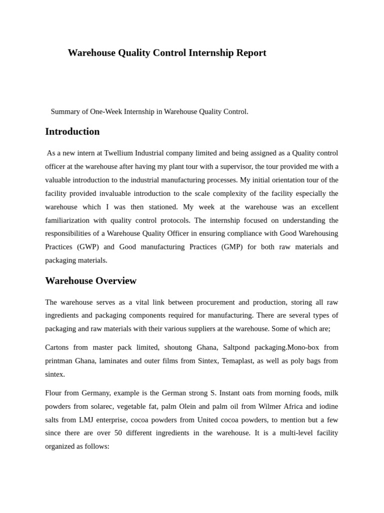 Warehouse Quality Control Internship Insights | PDF | Sampling ...