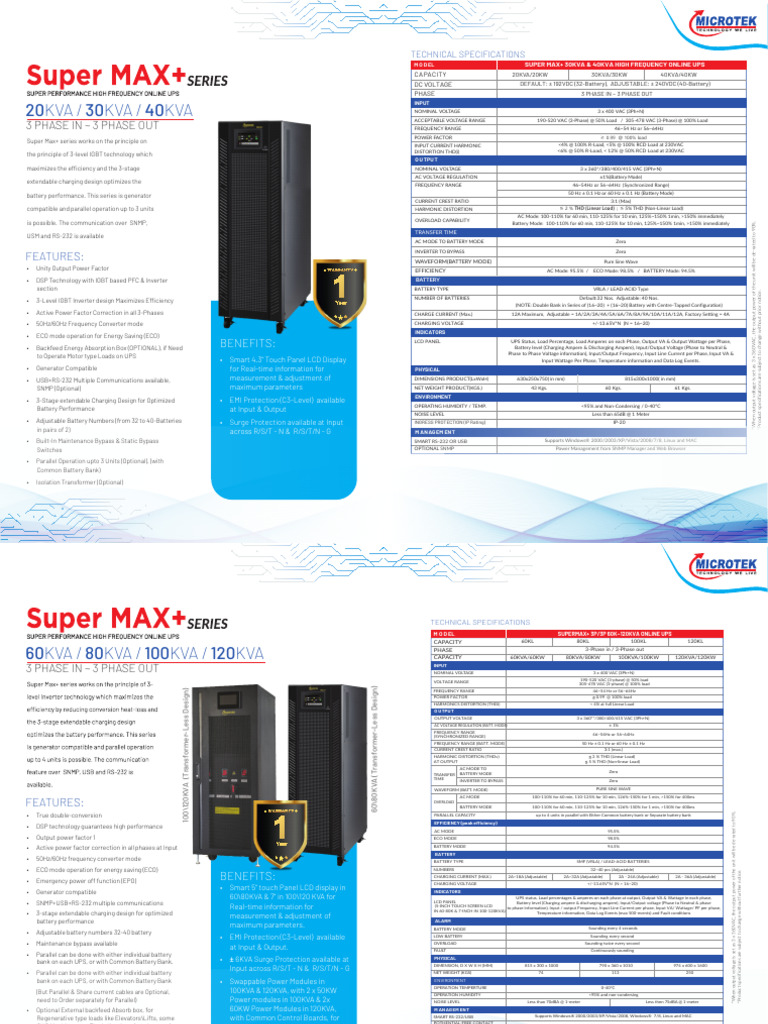 Super Max+ 3-Phase Online UPS Systems | PDF | Power Inverter ...