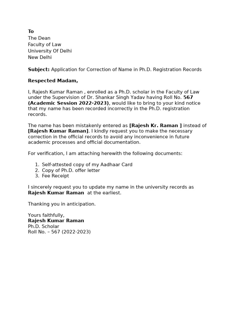 Name Correction Request for Ph.D. Records | PDF