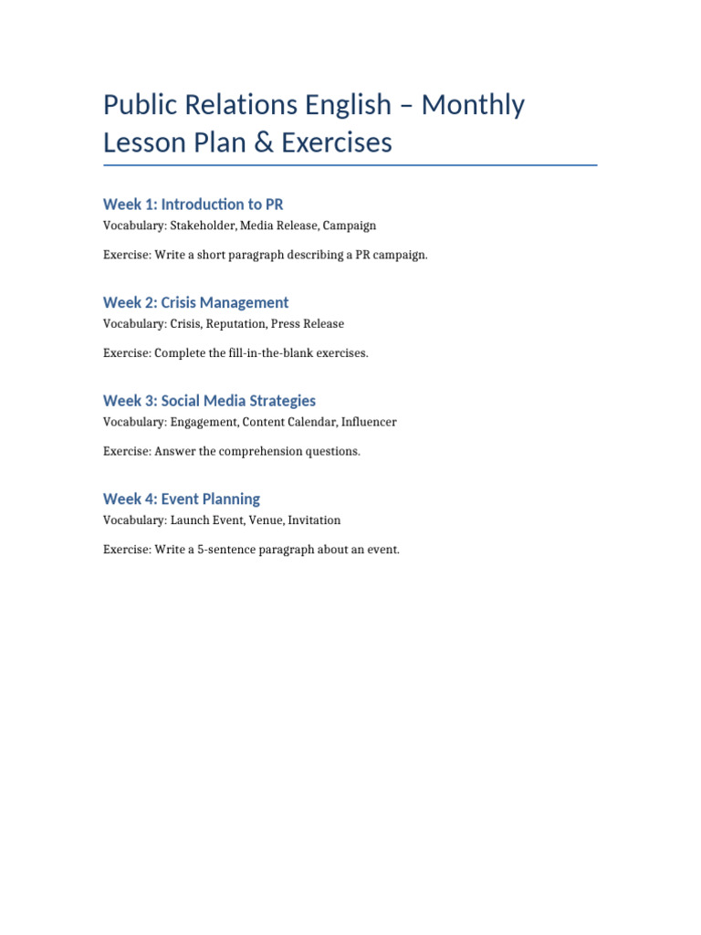 PR Writing Exercises and Lessons | PDF