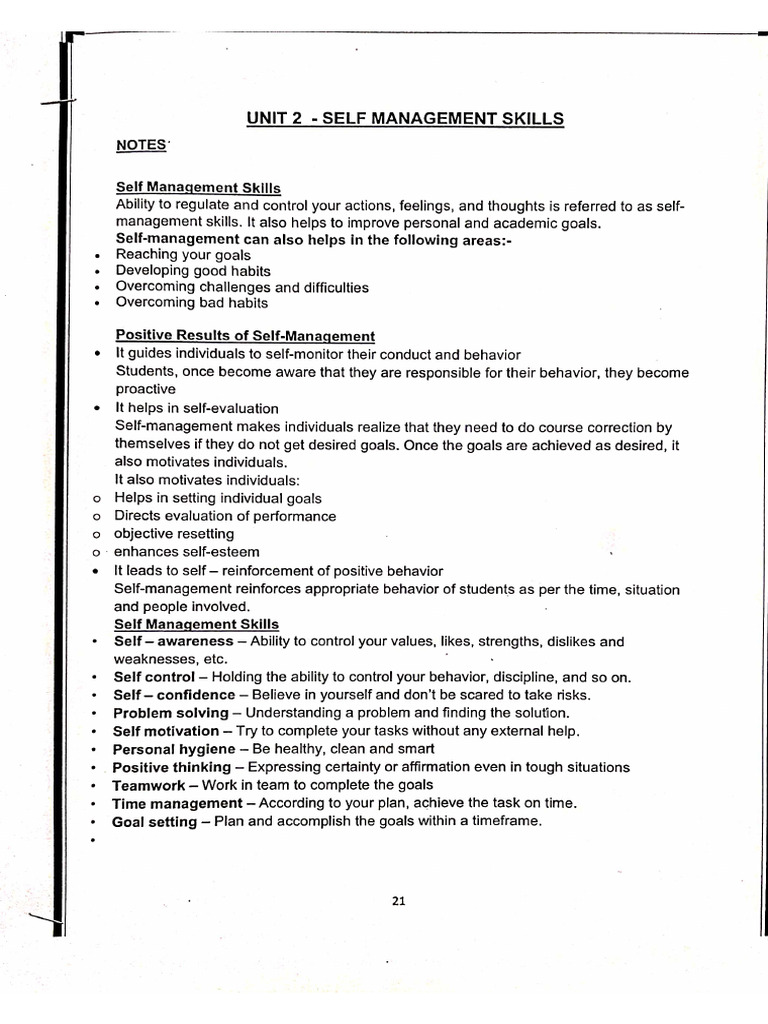 Self Management Skill | PDF