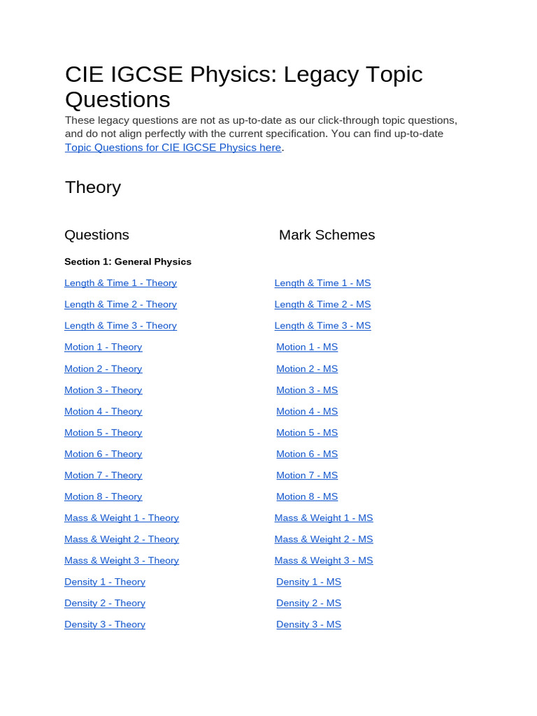 CIE IGCSE Physics Legacy Questions | PDF | Force | Kinetic Energy