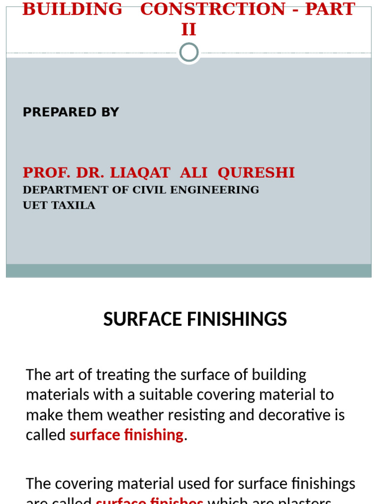 Surface Finishing Techniques in Construction | PDF | Door | Plaster