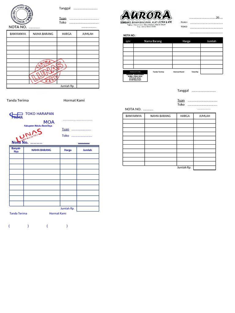 Nota Polos Toko Harapan Prima | PDF