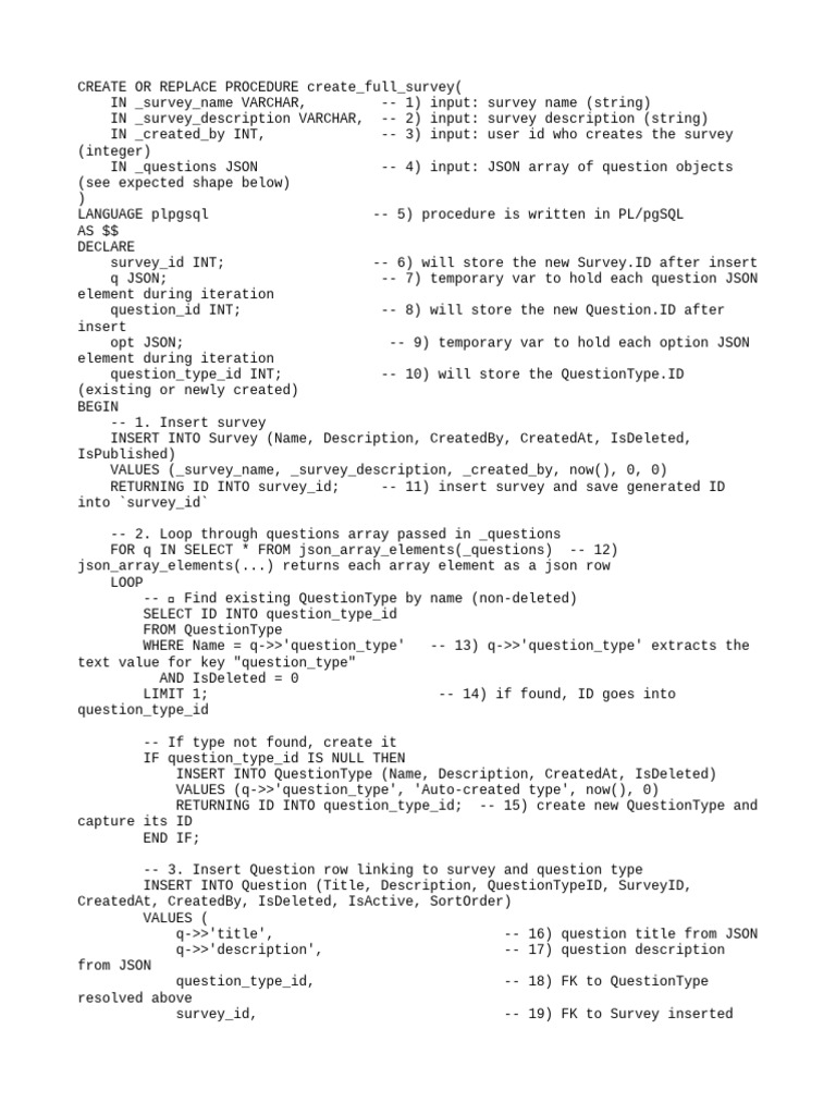 Create Full Survey Procedure in PL/pgSQL | PDF | Integer (Computer ...