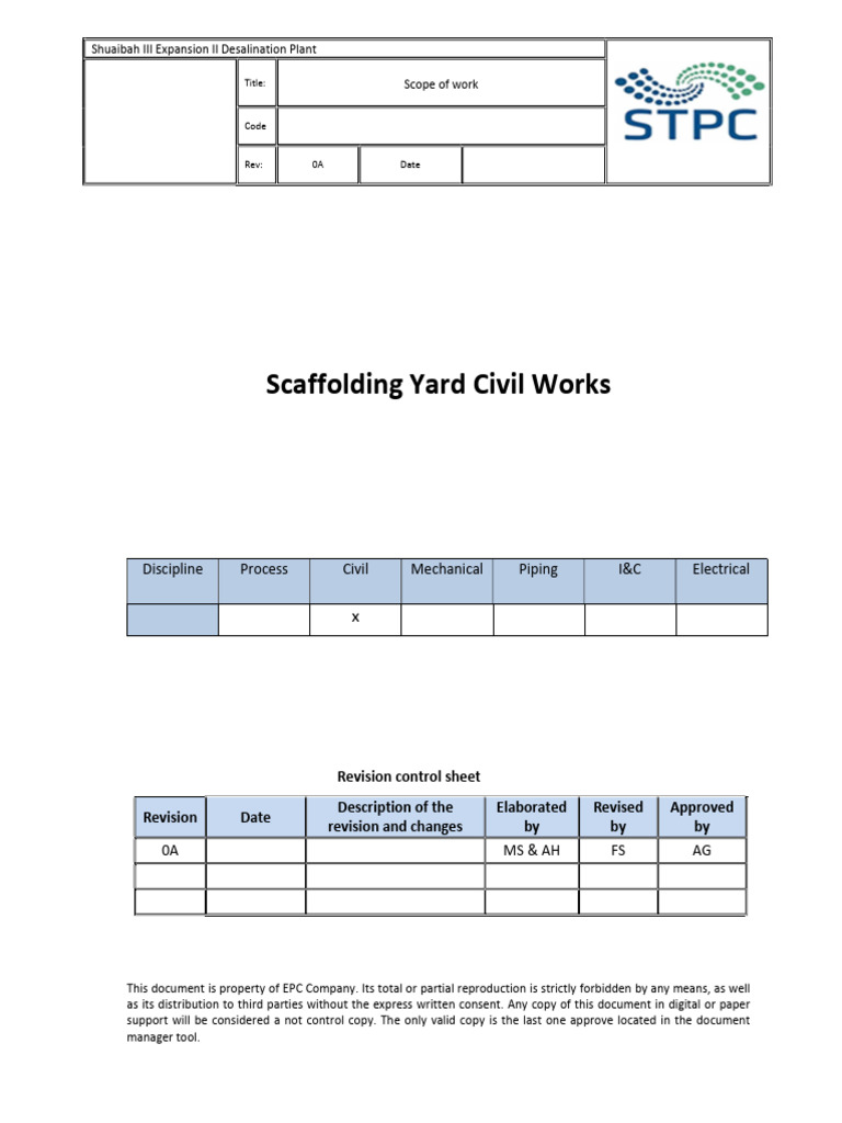Scaffolding Yard Civil Works Scope | PDF | Specification (Technical ...