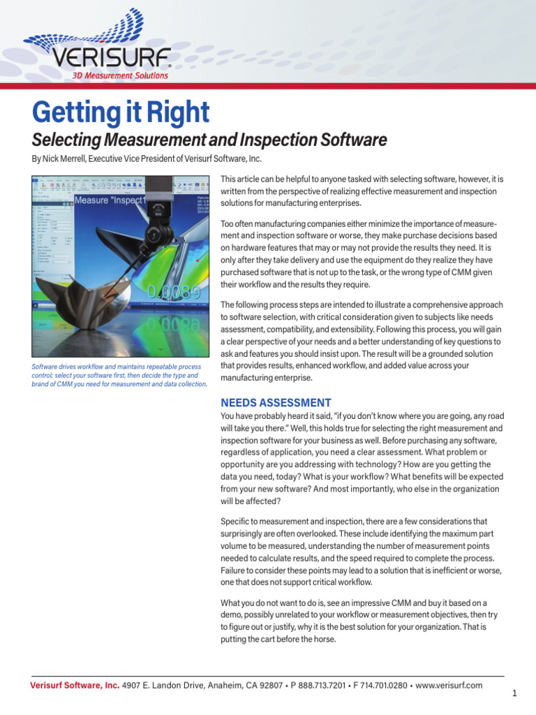Selecting Verisurf Inspection Software | PDF | Product Lifecycle ...