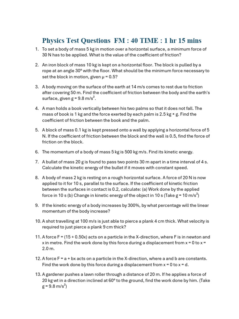 Phy Test Todayyyyyyyy | PDF | Force | Acceleration