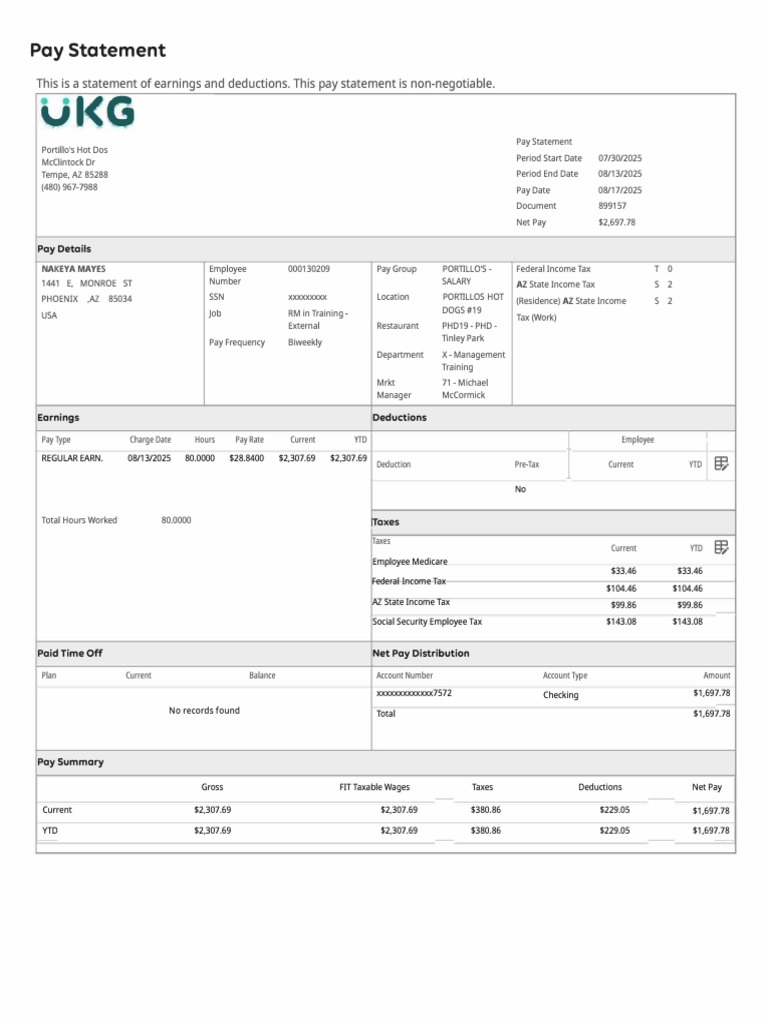 Pay Statement for Nakeya Mayes | PDF | Tax Deduction | Taxes