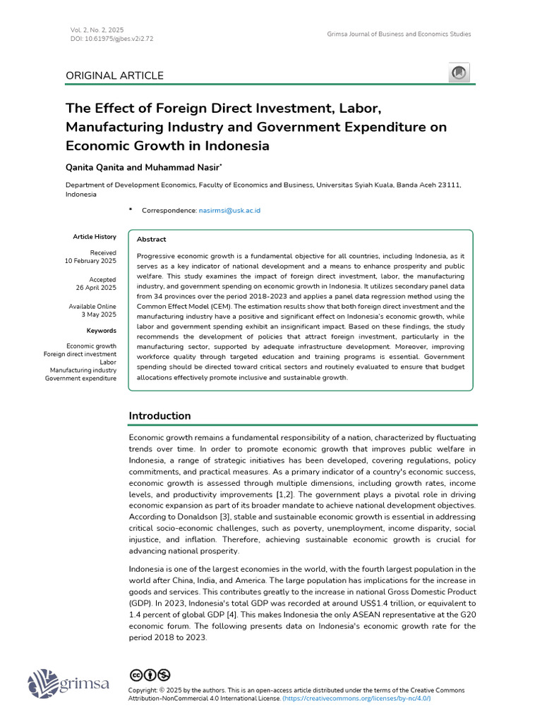 Impact of FDI on Indonesia's Economic Growth | PDF | Economic Growth ...