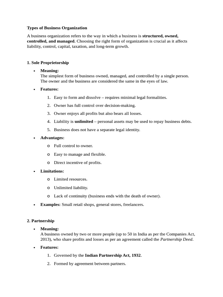 Business Organization Types Explained | PDF | Expense | Revenue