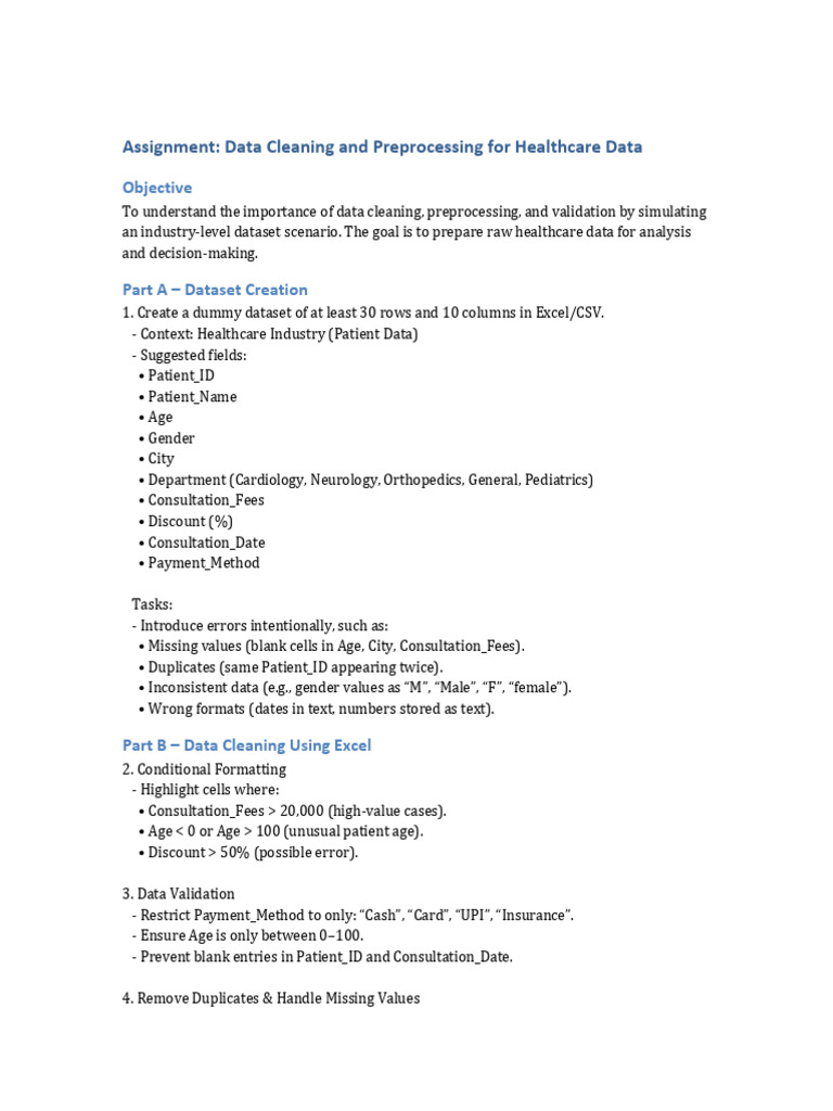 Healthcare Data Cleaning & Preprocessing Guide | PDF | Data | Microsoft ...
