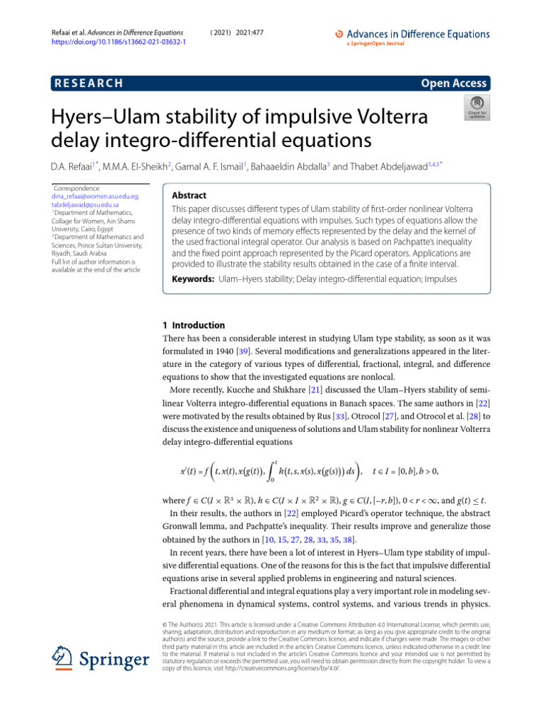 Hyers-Ulam Stability in Delay Integro-Differential Equations | PDF ...
