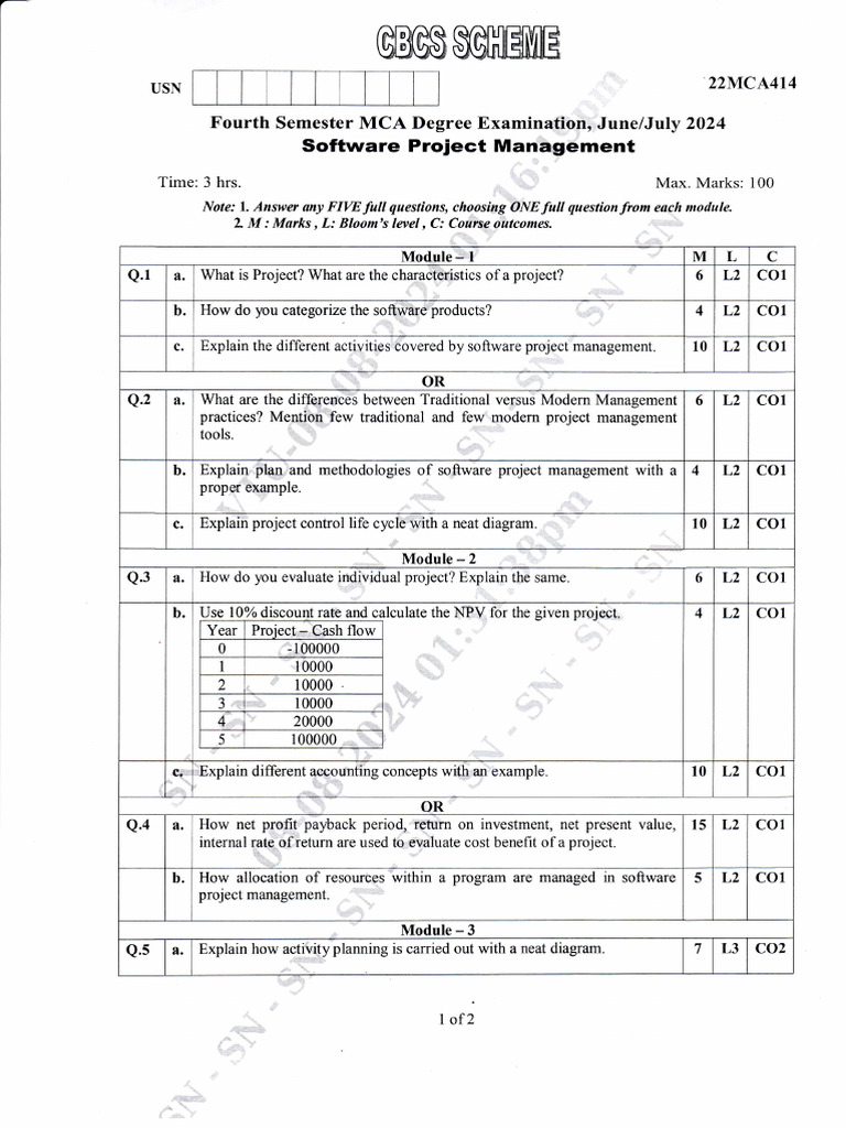 Software Project Management Exam Paper | PDF | Net Present Value | Business