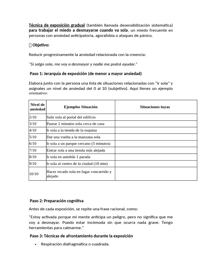 Exposición Gradual para Miedo a Desmayos | PDF
