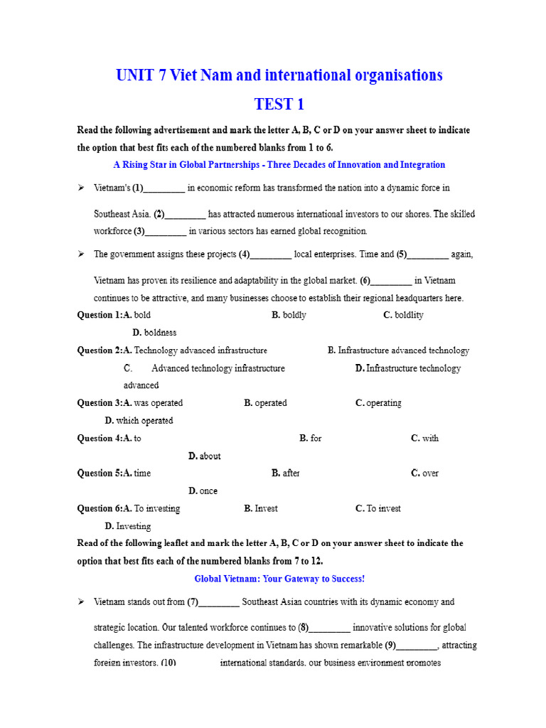 Unit 7 - Grade 10 - Test 1 | PDF