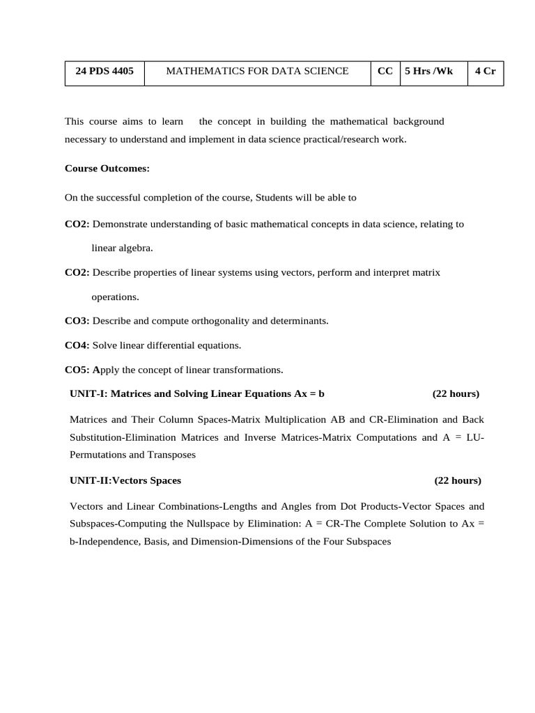 Maths Syllabus - Bos - Pds Syllabus July 24 | PDF | Matrix (Mathematics ...