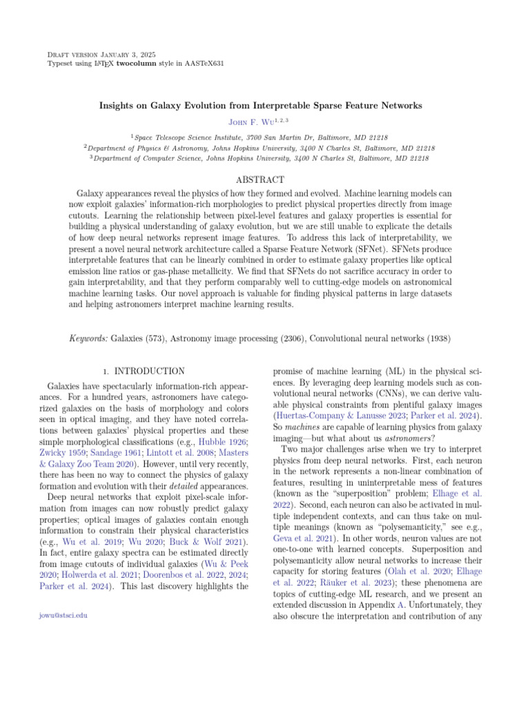 Interpretable Sparse Feature Networks for Galaxy Evolution Insights ...