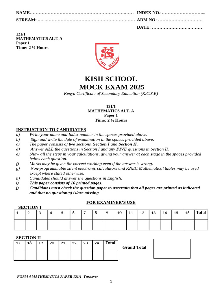 Form 4 Mathematics Mock Exam 2025 | PDF | Geometry | Euclidean Geometry