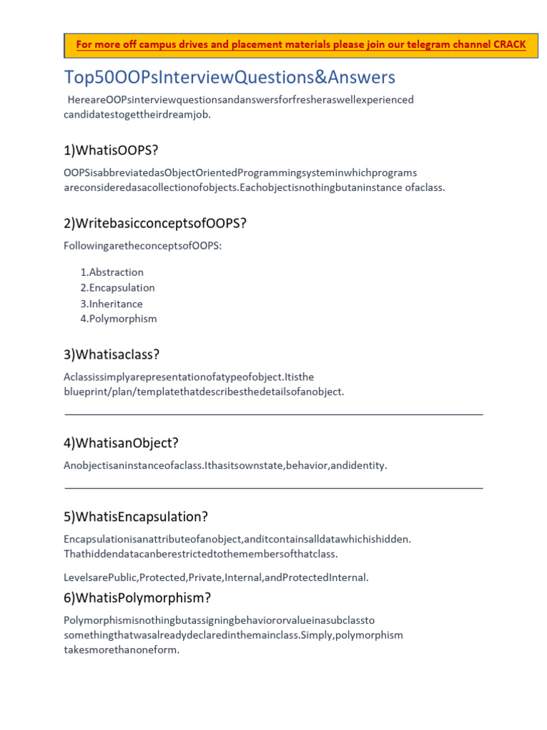 Oops Interview Questions | PDF | Systems Architecture | Computing