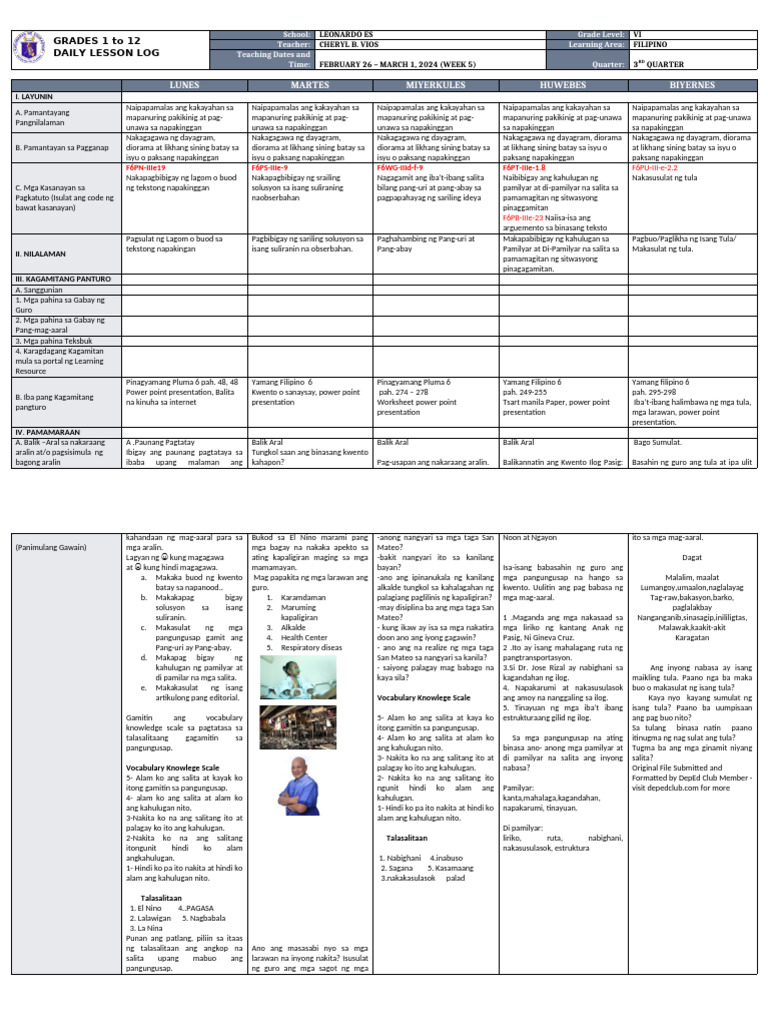 DLL - Filipino 6 - Q3 - W5 | PDF