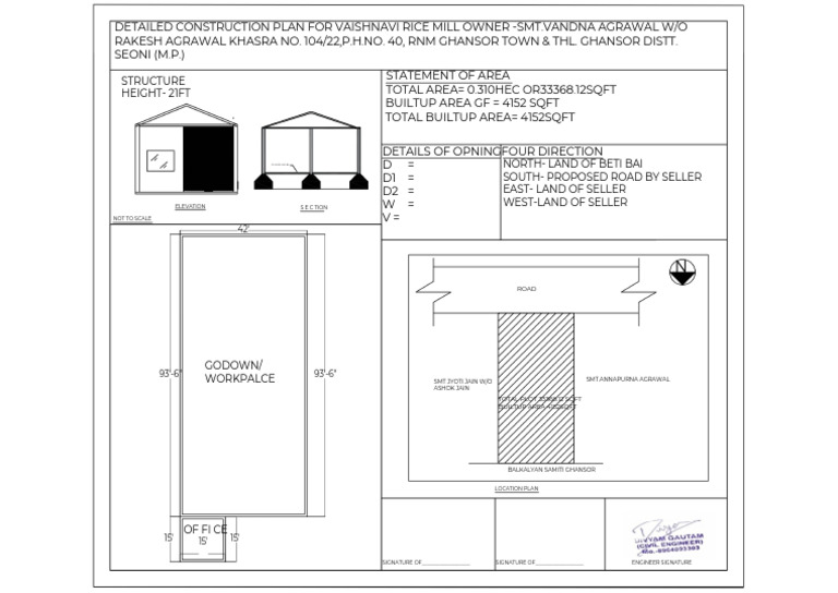 Construction Plan for Vaishnavi Rice Mill | PDF